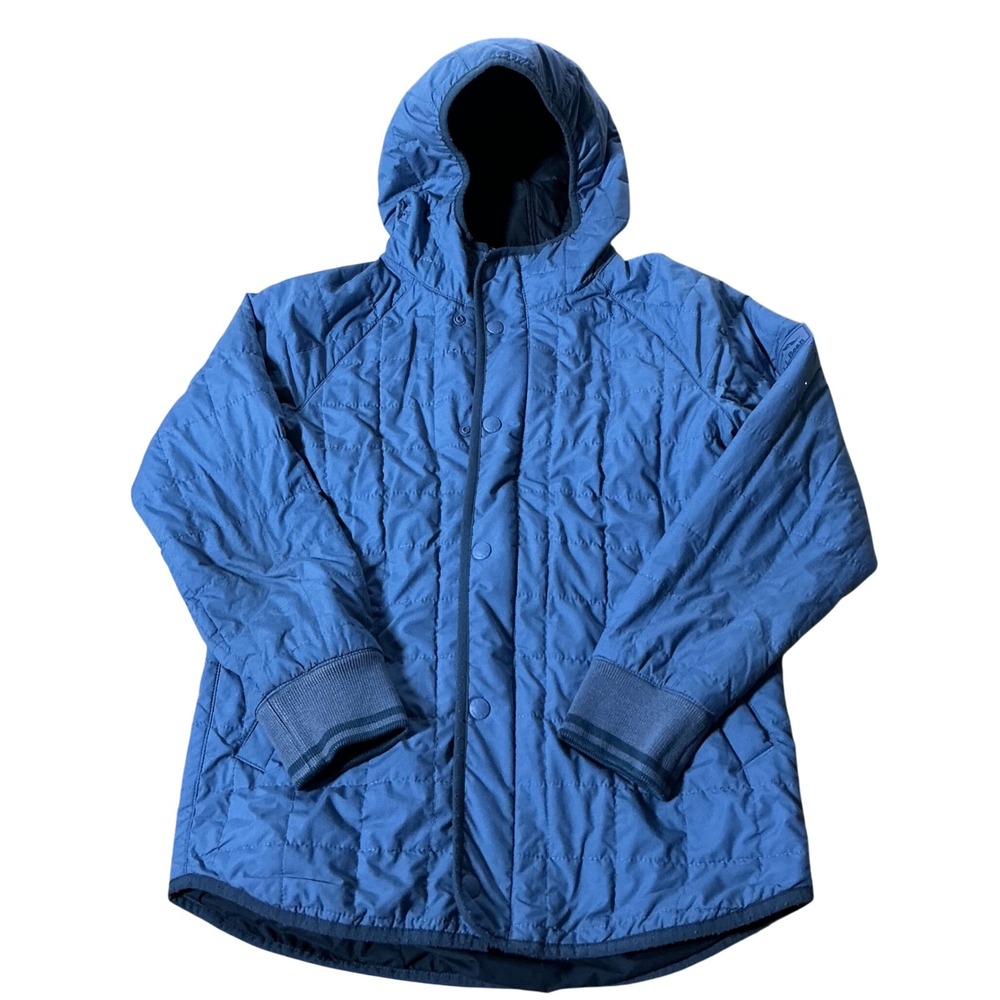 L.L.Bean PrimaLoft Packaway Hooded Jacket Kids M 10-12 Blue Quilted 519385